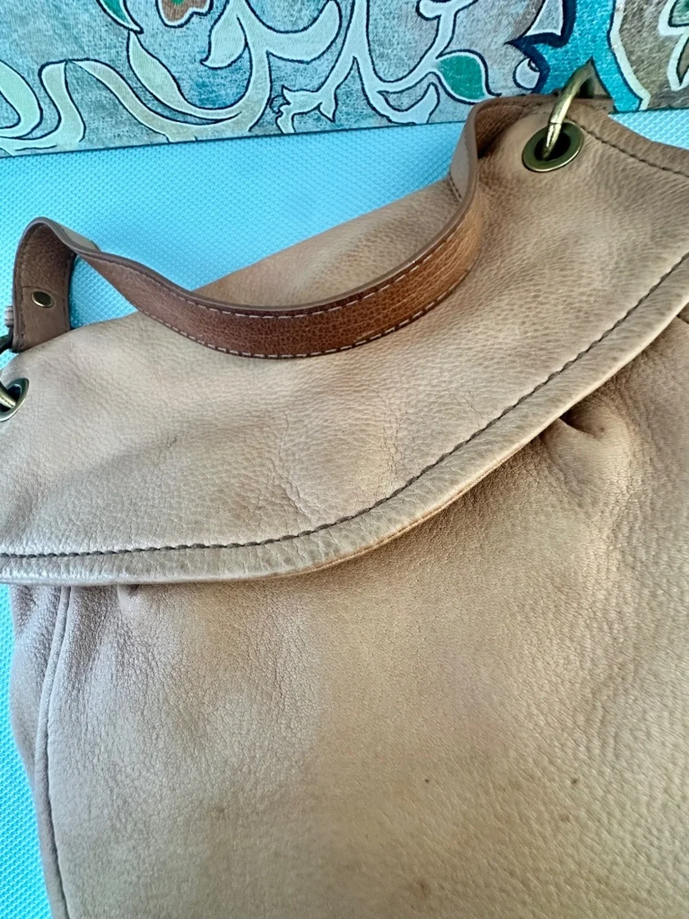 Fossil Taupe Leather Shoulder Flap Hobo